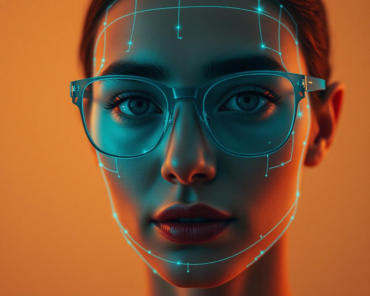 Visage analysé par maillage 3D pour des lunettes sur mesure